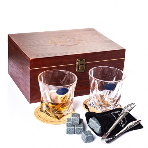Lighten Life Whiskey Stones Gift Set,10 oz Whiskey Glasses in Premium Wooden Box,Lead Free Whiskey Tumblers, Crystal Old Fashioned Glass