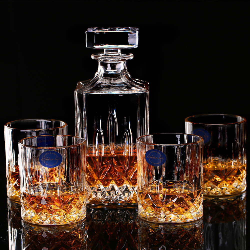 Whiskey Glass Decanter Entertainment Set of 5 