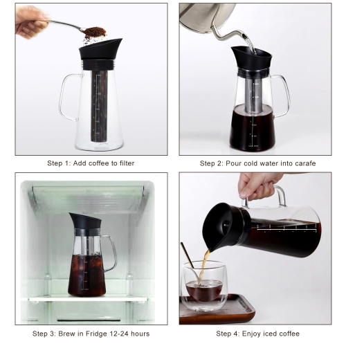 High Borosilicate Glass Iced Cold Coffee Pot Ice Cold Brew Coffee Maker  with BPA Free Silicone Lid and Stainless Steel Filter - China Cold Brew  Coffee Maker and Cold Brew Glass Pot