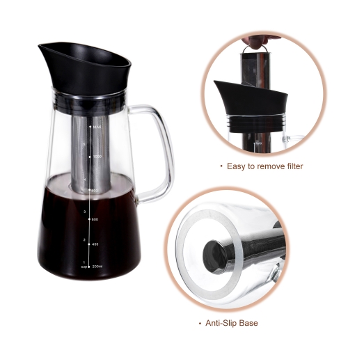 1900ml Cold Brew Iced Coffee Maker Airtight Seal Silicone Handle