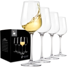 Swanfort Wine Glasses - Standard Red/White Wine Glass Set of 4, Lead-Free Crystal Wine Glasses in Gift Box, Clear Wine Glasses with Long Stem, 9.75" H