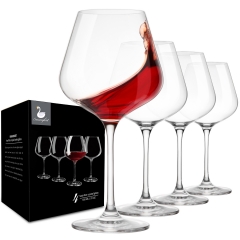 Swanfort Red Wine Glasses, 23 oz Large Wine Glasses Set 4, Lead-Free Wine Glass with Long Stem,Crystal Burgundy Wine Glasses in Gift Box, Premium Clea