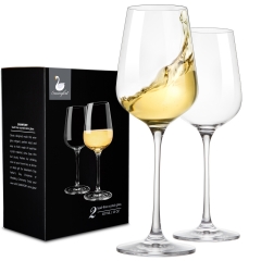 Swanfort White Wine Glasses Set of 2, 14 oz Lead-free Crystal Wine Glasses for White Wine, Clear Wine Glasses with Long Stem in Gift Box, 9.75" H, Mod