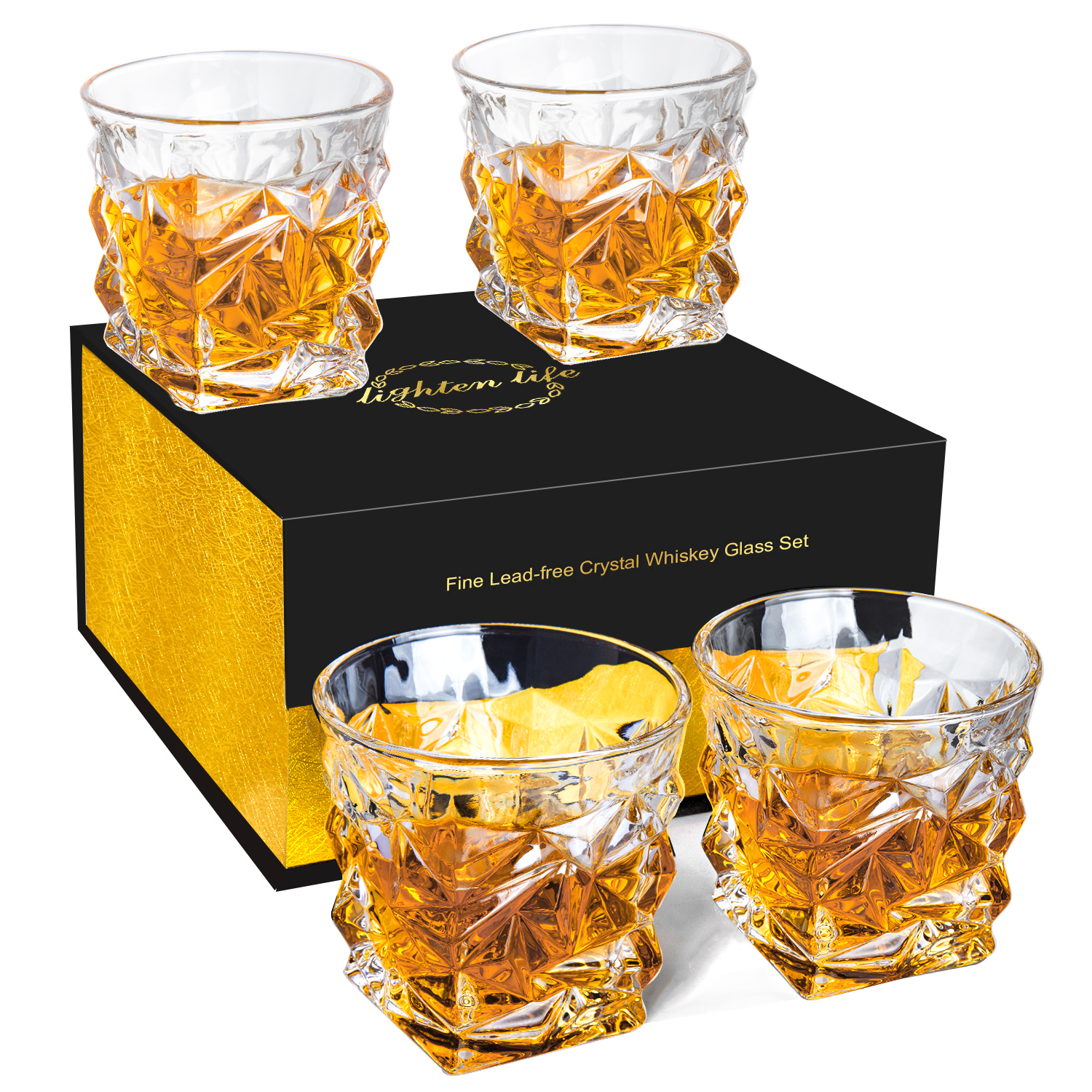 Lighten Life Whiskey Glasses, Set of 4 Rock Glass, Premium Old ...