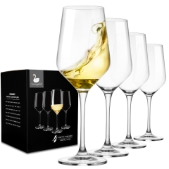 Swanfort White Wine Glass Set 4,14 oz Lead-Free Italian Style Wine Glass with Long Stem,Crystal Wine Glasses in Gift Box, Premium Clear Wine Glass for