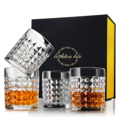 Lighten Life Old Fashioned Whiskey Glass Set,Crystal Bourbon Glass in Gift Box,10.5 oz Premium Scotch Glass ,Lowball Rock Glass for Whiskey,Scotch,Coc