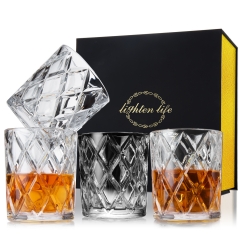 Lighten Life Whiskey Glass Set 4, Crystal Old Fashioned Whiskey Glass in Gift Box,Premium 9.5 oz Bourbon Glass,Lowball Rock Glass for Whiskey,Scotch,C