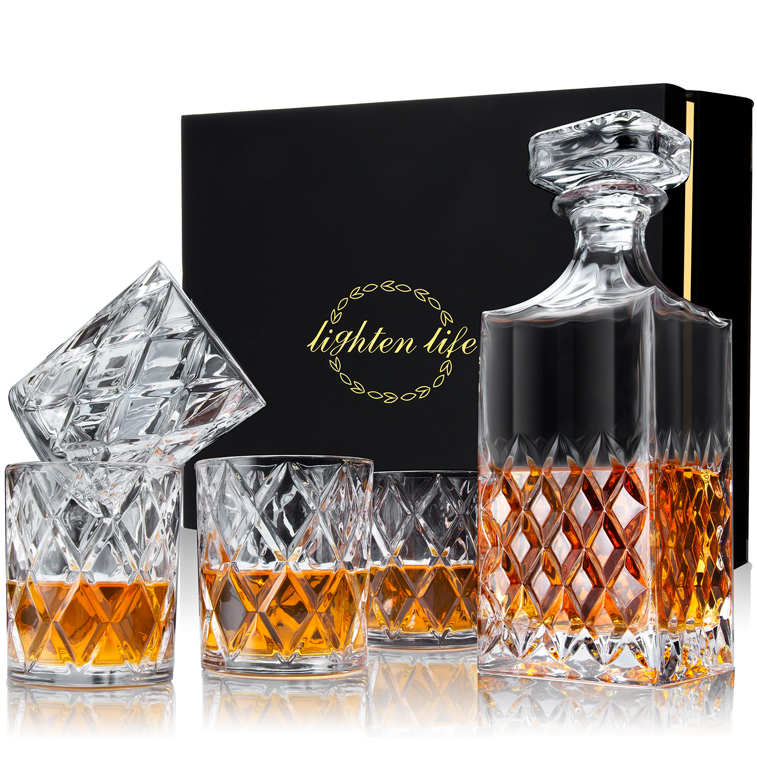 Elegant Liquor Decanter w/ Air Tight Glass Stopper Perfect for Whiskey & Brandy 