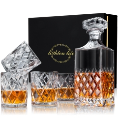Lighten Life Whiskey Decanter Sets,Italian Style Decanter Set with 4 Glasses in Gift Box, Crystal Glass Decanter Set for Bourbon,Scotch,Liquor,Whiskey