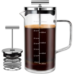 Comfome French Press Coffee Maker 34oz, French Press with 4 Level Filtration System, Heat Resistant Thickened Borosilicate Glass Coffee Press,Easy to 