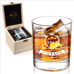 Lighten Life 60th Birthday Gifts for Men,1962 Whiskey Glass in Valued Wooden Box,Whiskey Bourbon Glass for 60th Years Old Dad,Husband,Friend,Boss
