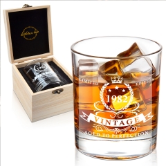 Lighten Life 40th Birthday Gifts for Men,1982 Whiskey Glass in Valued Wooden Box,Bourbon Glass for 40 Years Old Dad,Husband,Friend,40th Birthday Decor
