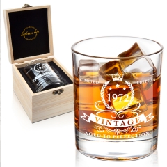 Lighten Life 50th Birthday Gifts for Men,1972 Whiskey Glass in Valued Wooden Box,Whiskey Bourbon Glass for 50 Years Old Dad,Husband,Friend