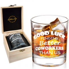 Lighten Life Good Luck Finding Better Coworkers Than Us Whiskey Glass,Novelty Coworker Leaving Gift in Valued Wooden Box,Farewell Gift for Coworker