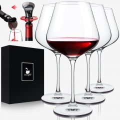 Red Wine Glasses Set of 4, Extra Large Stemmed Wine Glasses 23 Oz, with Creative 2 in 1 Wine Stopper and Pourer, Burgundy Wine Glasses in Gift Box for
