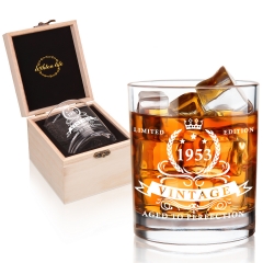 LIGHTEN LIFE 70th Birthday Gifts for Men,1953 Whiskey Glass in Valued Wooden Box,Whiskey Bourbon Glass for 70 Years Old Dad,Husband,Friend