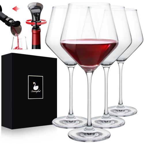 Red Wine Glasses Set of 4, Long Stem Crystal Wine Glasses, Burgundy Wine Glasses in Gift Box, Large Wine Glasses With Stem for Any Occasions-16 oz