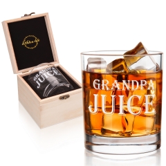LIGHTEN LIFE Grandpa Juice Whiskey Glass,Unique Grandpa Gifts in Valued Wooden Box,Funny Grandpa Gifts Ideas for New Grandpa,Birthday