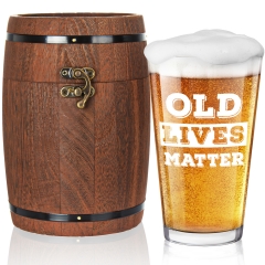 LIGHTEN LIFE Old Lives Matter Beer Glass 16 oz,Unique Pint Glass in Valued Barrel Box,Birthday or Retirement Beer Glass Gfit for Dad,Grandpa