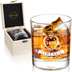 LIGHTEN LIFE 50th Birthday Gifts for Men,1974 Whiskey Glass in Valued Wooden Box,Whiskey Bourbon Glass for 50 Years Old Dad,Husband,Friend