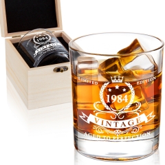 LIGHTEN LIFE 40th Birthday Gifts for Men,1984 Whiskey Glass in Valued Wooden Box,Bourbon Glass for 40 Years Old Dad