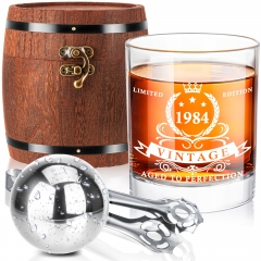 LIGHTEN LIFE 40th Birthday Gifts for Men,1984 Whiskey Glass Set in Barrel Box